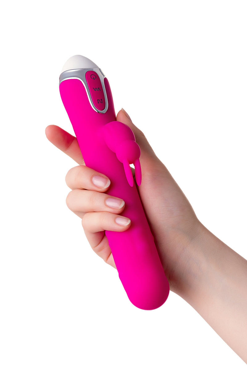 Вибратор с клиторальным стимулятором JOS BALLE, с движущимися шариками, розовый, 23 см