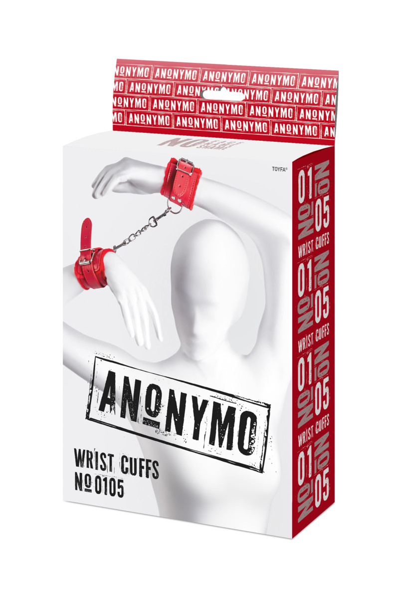 Наручники Toyfa Anonymo 0105, PU кожа, красные, 27 см