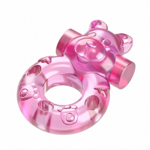 Эрекционное виброкольцо с презервативом Baile Pink Bear