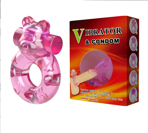 Эрекционное виброкольцо с презервативом Baile Pink Bear