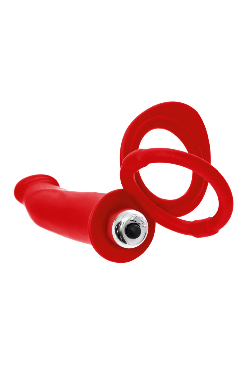 Насадка на пенис для двойного проникновения Black&Red by TOYFA, красная, 19 см