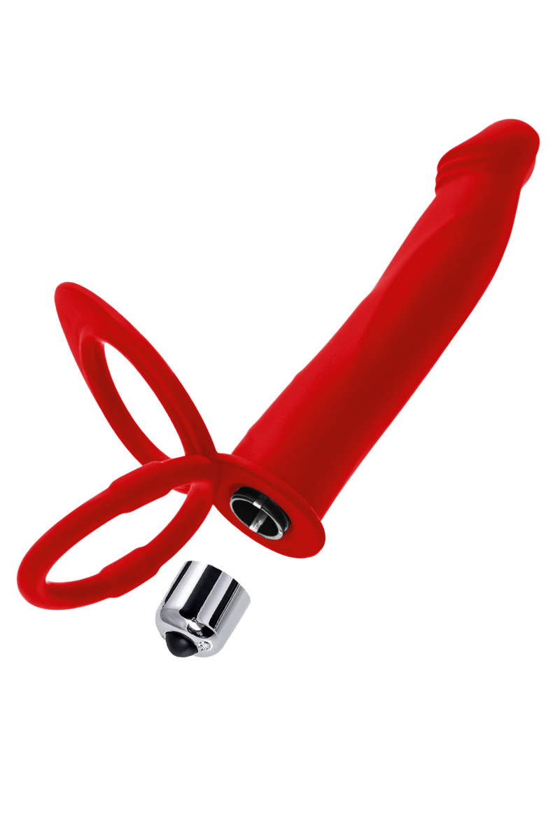 Насадка на пенис для двойного проникновения Black&Red by TOYFA, красная, 19 см