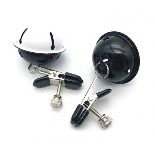 Зажимы для сосков Kissexpo с черно-белыми бубенчиками