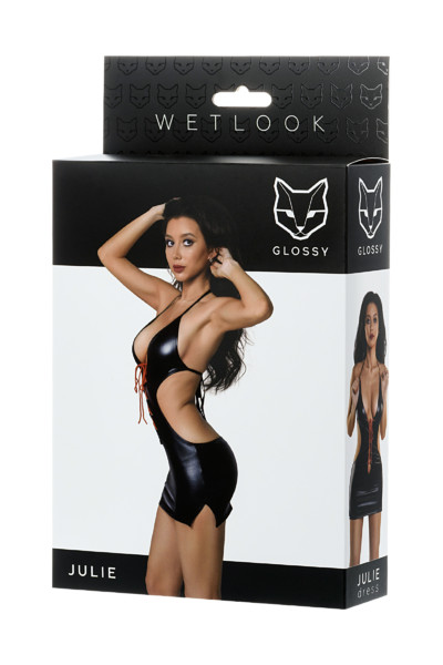 Платье Glossy из материала Wetlook с красной шнуровкой, черный, S