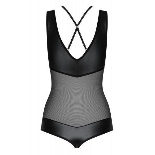 Сексуальное черное боди Obsessive из материала Wet Look Leatheria L/XL Сексуальное черное боди Obsessive из материала Wet Look Leatheria L/XL