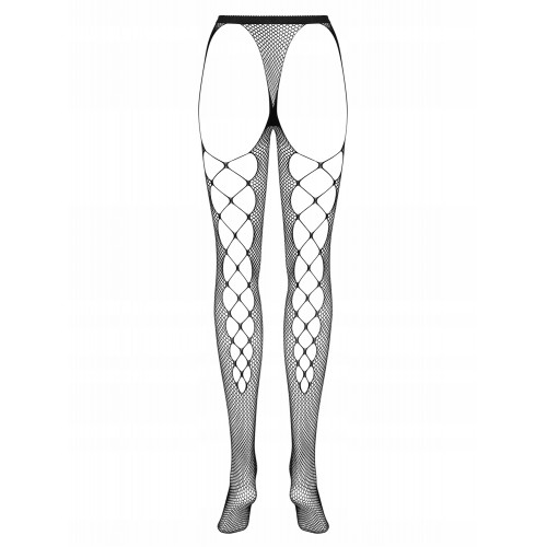 Черные колготки в сетку Obsessive с плетением сзади S/L