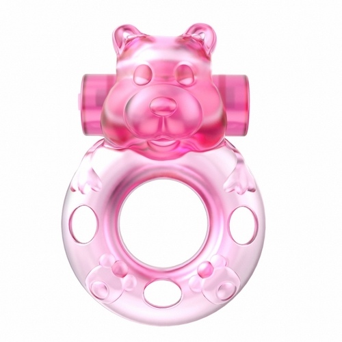 Эрекционное виброкольцо с презервативом Baile Pink Bear