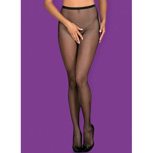 Черные колготки в сетку Obsessive с плетением сзади S/L