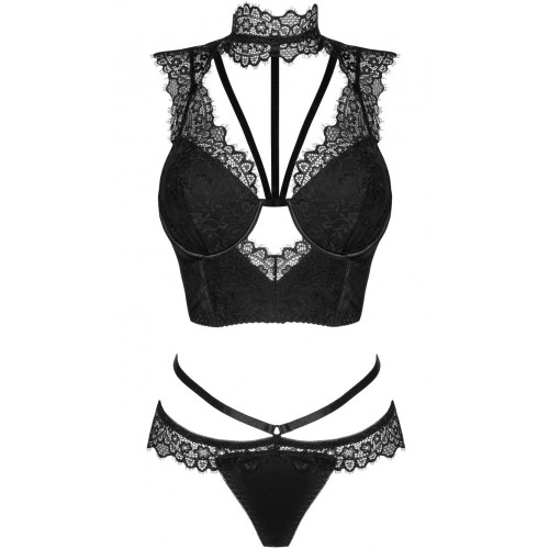 Сексуальный кружевной комплект со стрепами Livia Corsetti Fashion Obsidian S/M