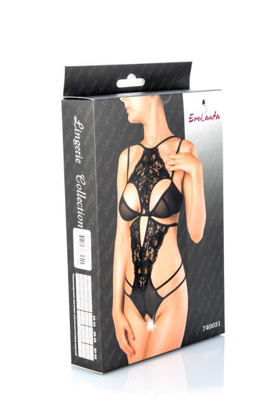 Эротическое боди Erolanta Lingerie Collection с кружевным жабо, черное (42-44)