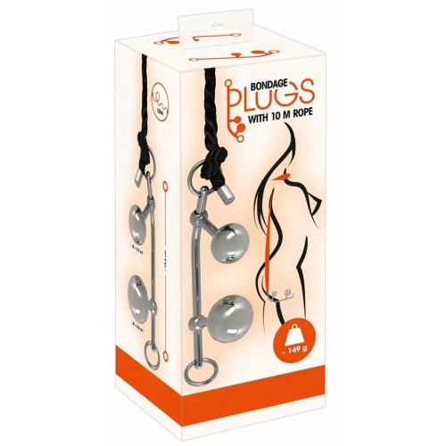 Набор для бондажа с металлическим аналлоком и веревкой Orion Bondage Plugs With Rope