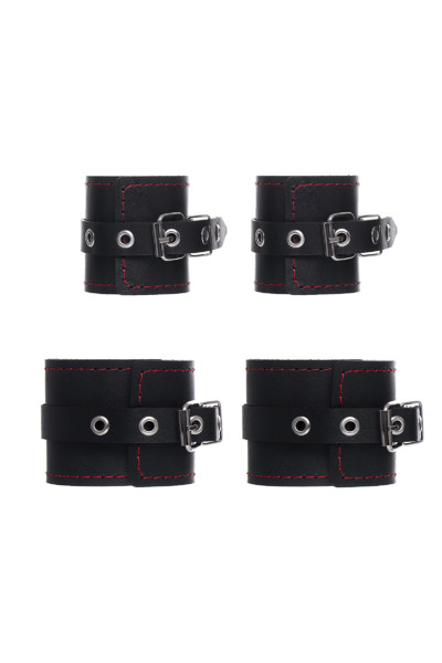 Бондажный набор Pecado BDSM, распорка, наручники, оковы, натуральная кожа, черный