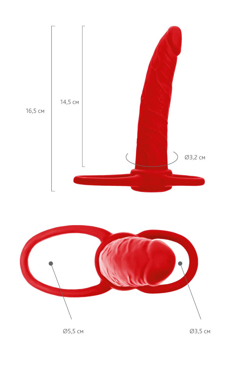 Насадка на пенис для двойного проникновения Black&Red by TOYFA, красный, 16,5 см