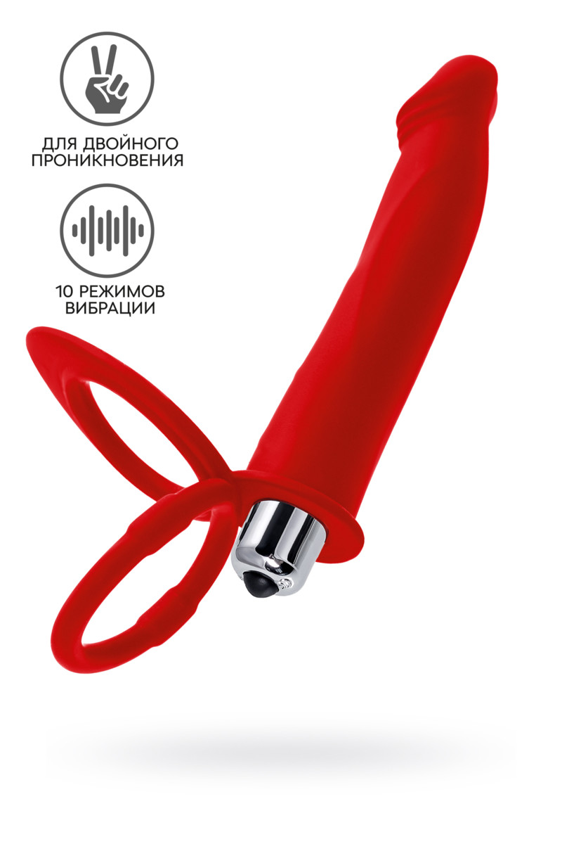 Насадка на пенис для двойного проникновения Black&Red by TOYFA, красная, 19 см