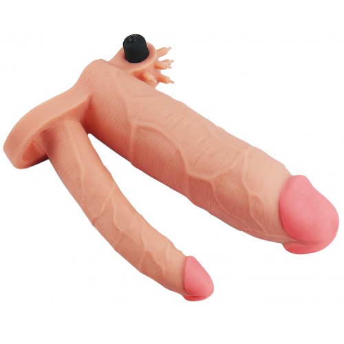 Удлиняющая вибронасадка для двойного проникновения Lovetoy Pleasure X Tender Vibrating Double Penis Sleeve + 8 см
