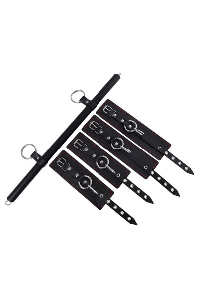 Бондажный набор Pecado BDSM, распорка, наручники, оковы, натуральная кожа, черный