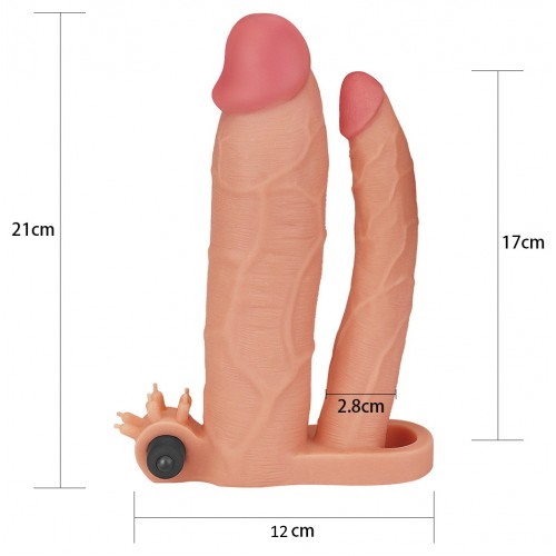 Удлиняющая вибронасадка для двойного проникновения Lovetoy Pleasure X Tender Vibrating Double Penis Sleeve + 8 см
