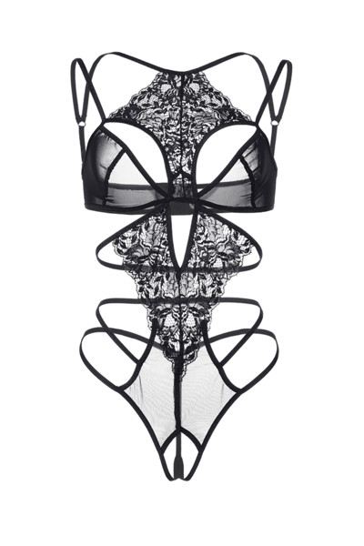 Эротическое боди Erolanta Lingerie Collection с кружевным жабо, черное (42-44)