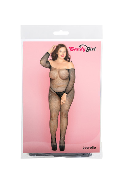Костюм-сетка со стразами и стринги Candy Girl Jewelle черные, 2XL
