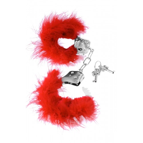 Металлические наручники PipeDream с пухом FFS Feather Love Cuffs
