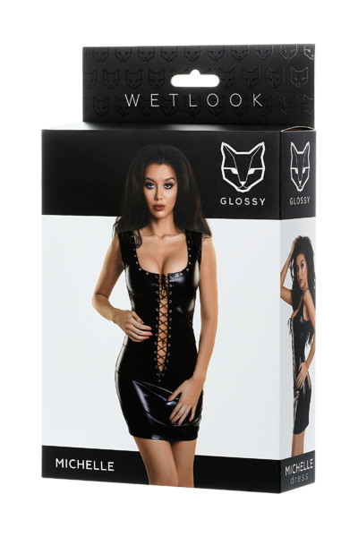 Платье Glossy из материала Wetlook с заклепками, черный, L