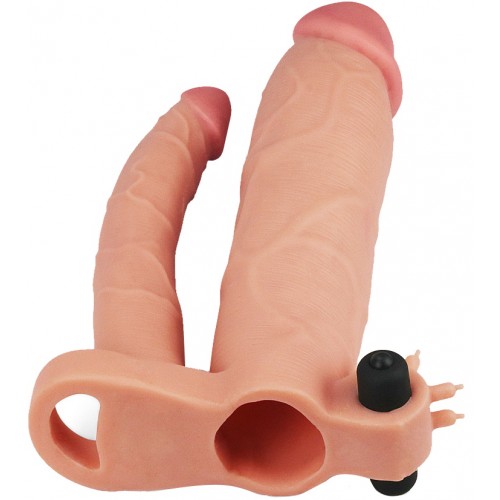 Удлиняющая вибронасадка для двойного проникновения Lovetoy Pleasure X Tender Vibrating Double Penis Sleeve + 8 см