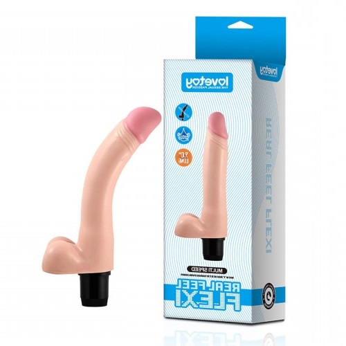 Вибратор Lovetoy с мошонкой и с нежно-розовой головкой Real Feel Flexi 23 см