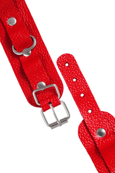 Наручники-браслеты Pecado BDSM мини, натуральная кожа, красные