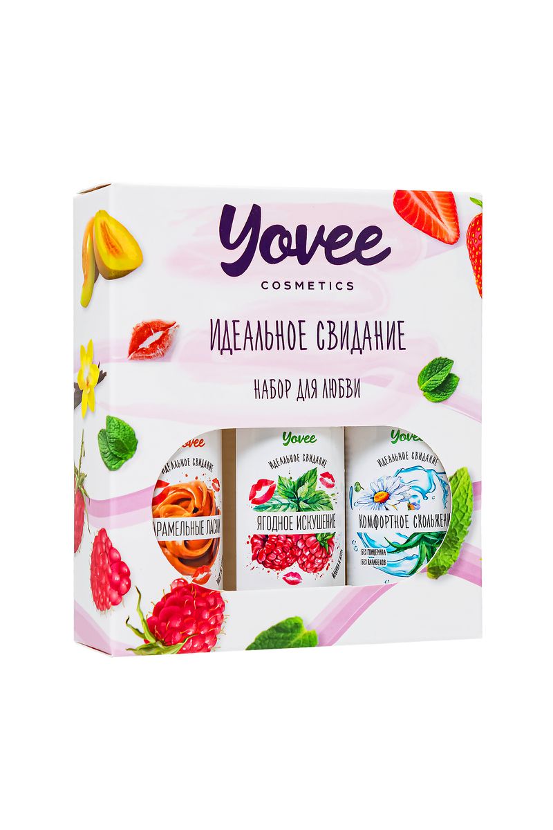 Набор гелей-смазок Yovee для любви, вкус(мал/мята+карам) + увл(алоэ), 3х50 мл