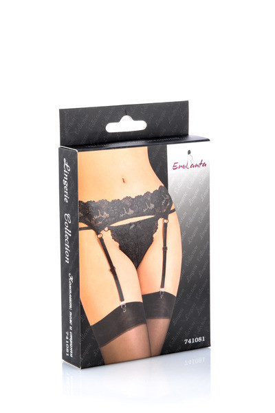 Комплект Erolanta Lingerie Collection: пояс для чулок и стринги, черные (50-52)