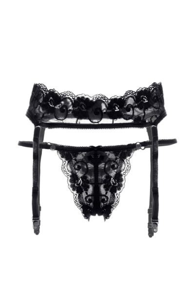Комплект Erolanta Lingerie Collection: пояс для чулок и стринги, черные (50-52)