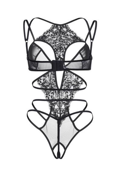 Эротическое боди Erolanta Lingerie Collection с кружевным жабо, черное (42-44)