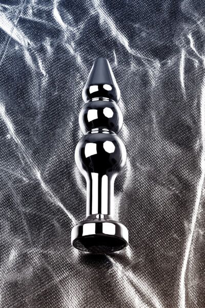 Анальная втулка Metal by TOYFA, серебряная, с чёрным кристаллом, 11 см