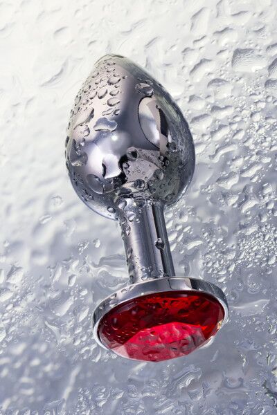 Анальная втулка Metal by TOYFA, металл, серебристая, с рубиновым кристаллом, 7,5 см