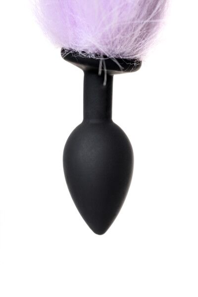 Анальная втулка с бело-фиолетовым хвостом POPO Pleasure by TOYFA, S, силикон, черная, 45 см