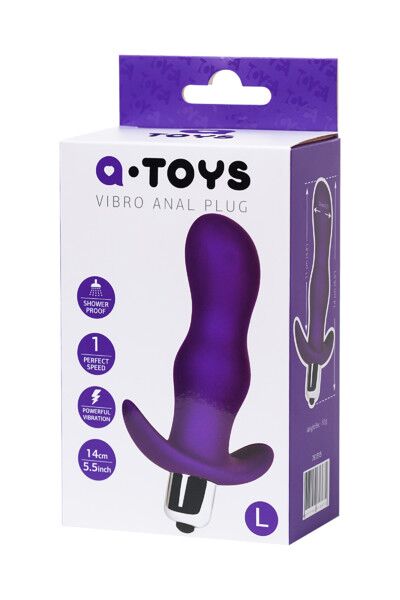 Анальная пробка с вибрацией A-Toys by TOYFA размера L, влагостойкая, фиолетовая, 14 см