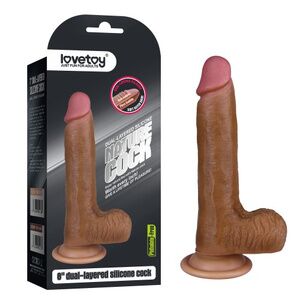 Фаллос Lovetoy на присоске с мошонкой 8'' Dual-layered Liquid Silicone Nature Cock Brown