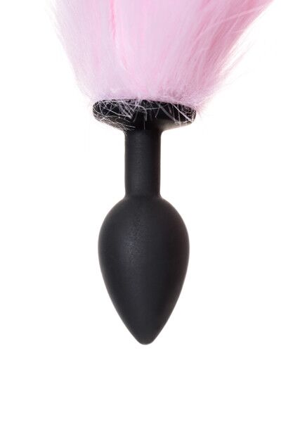 Анальная втулка с бело-розовым хвостом POPO Pleasure by TOYFA, S, силикон, черная, 45 см