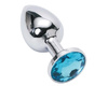 Металлическая анальная пробка Kissexpo с голубым камушком S