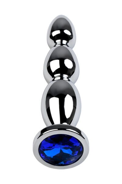 Анальная втулка Metal by TOYFA, серебряная, с синим кристаллом, 14 см