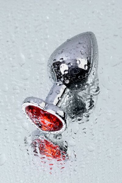 Анальный страз Metal by TOYFA, серебристый, с кристаллом цвета рубин, 7 см