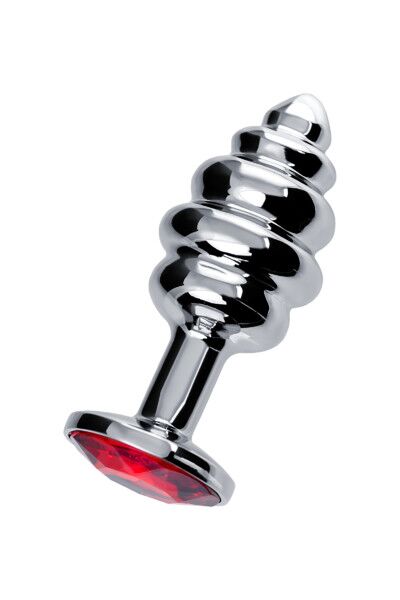 Анальная втулка Штучки-Дрючки, металл, с красным кристаллом, 7 см