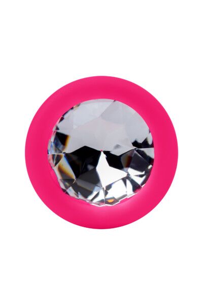 Анальная втулка Штучки-Дрючки, с прозрачным кристаллом, розовая, 2,7 см