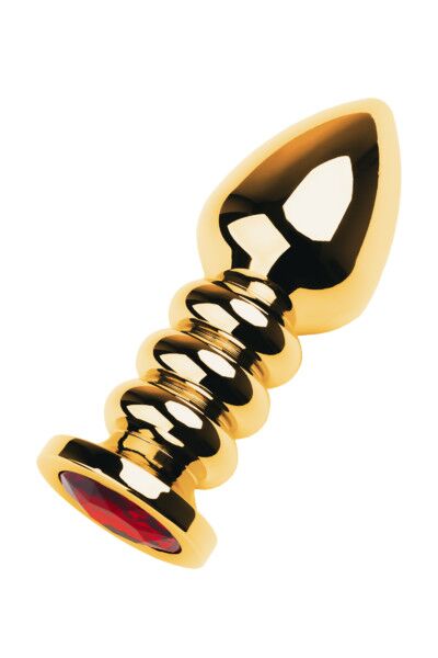 Анальная втулка Metal by TOYFA, золотая, с красным кристаллом, 10,5 см