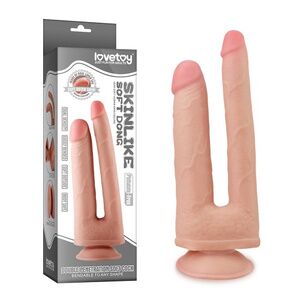 Двойной фаллоc Lovetoy с присоской Skinlike Double Penetration Soft Cock 25 см