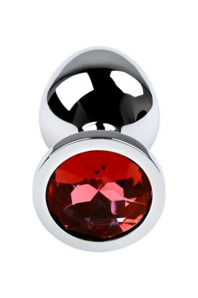 Анальный страз Metal by TOYFA, серебристый, с кристаллом цвета рубин, 8 см, 85 г