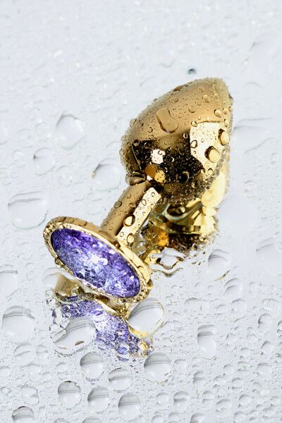 Анальный страз Metal by TOYFA, золотистый, с кристаллом цвета аметист, 7 см, Ø 2,8 см, 50 г