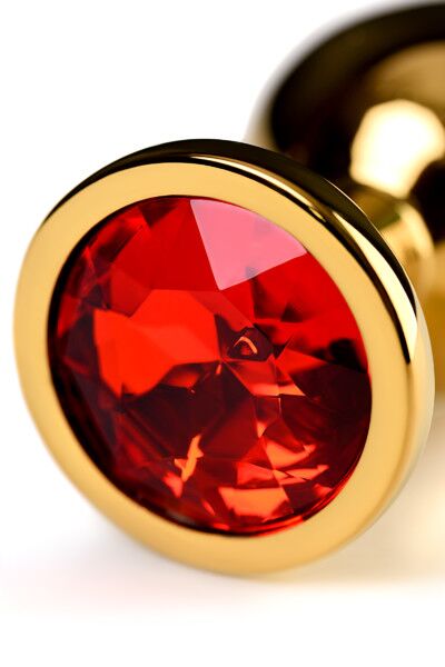 Анальная втулка TOYFA, металл, золотая, с красным кристаллом, 8 см