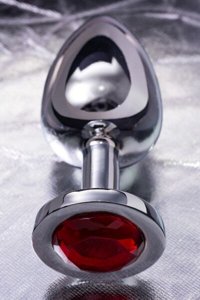 Анальная втулка Metal by TOYFA, серебристая, с рубиновым кристаллом, 4 см