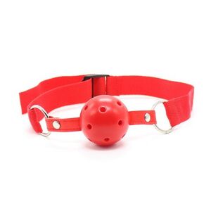 Красный кляп-шар Kissexpo с нейлоновым ремешком